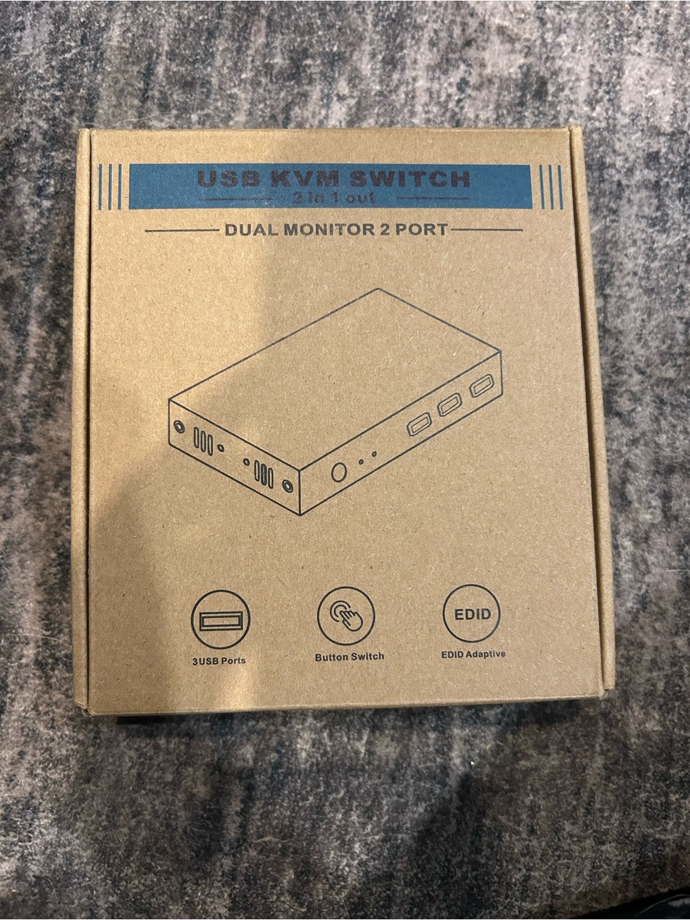 USB KVM Switch Dual Monitor 2 Port - Brown Kraft Box